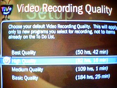 TiVo recording capacity screenshot