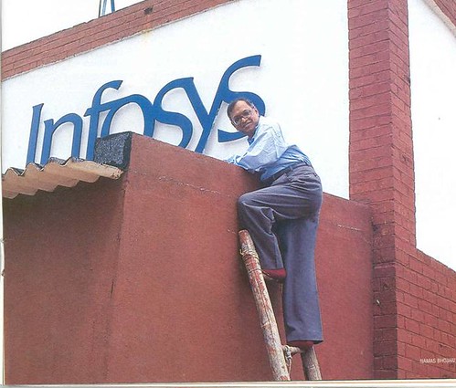 Naryana Murthy on a Ladder at Infosys Campus