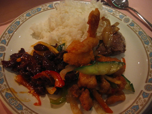 Chinese restaurant - mixed dish with chicken, pork, beef and shrimp