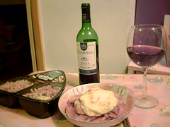 Romeral Rioja Crianza 2001 with Pretzel and luncheon meat
